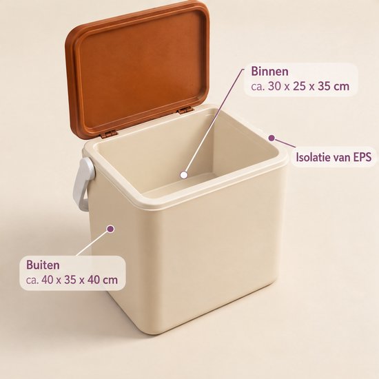 Lomera Koelbox 24 Liter met Draaghengsel - Koelbox zonder Stroom voor Camping, Strand, Picknick en Onderweg - Draagbare Frigobox - Coolbox - Koelkist - Isolatiebox - Thermobox van Lomera — afbeelding 5