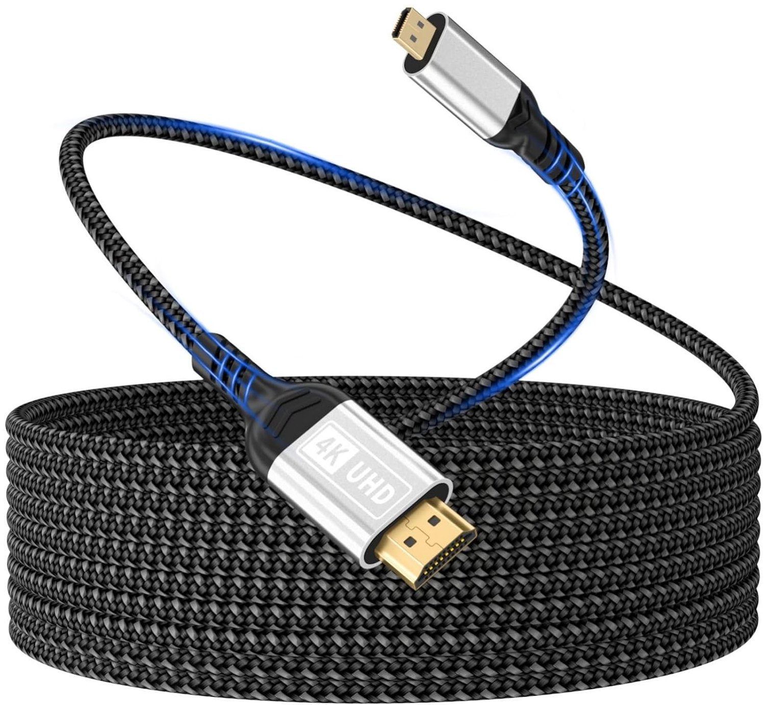 Naar HDMI-kabel,3m kabel 4K@60Hz Micro-HDMI 2.0-kabel,3D HDR,ARC,Micro-HDMI naar HDMI compatibel met Raspberry Pi 5/4,camera A6300 A6400,GoPro Hero 9/8/7/6,Yoga,ODROID TV,laptops,monitoren