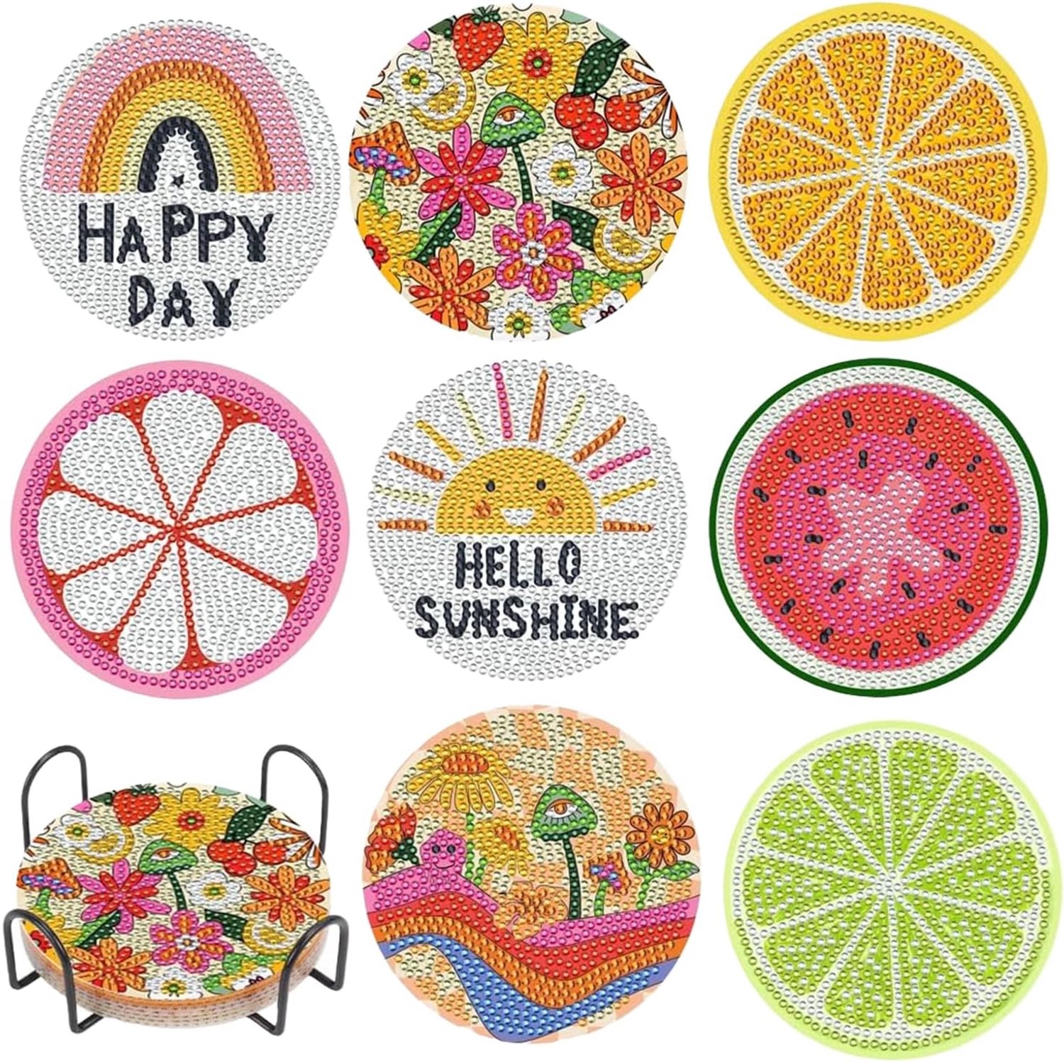 Diamond Painting - Diamant Schilderen Onderzetters Set - Met Houder - Acryl - Hittebestendig en antislip - Set van 8 – DIY Creatief Knutselpakket voor Kinderen & Volwassenen