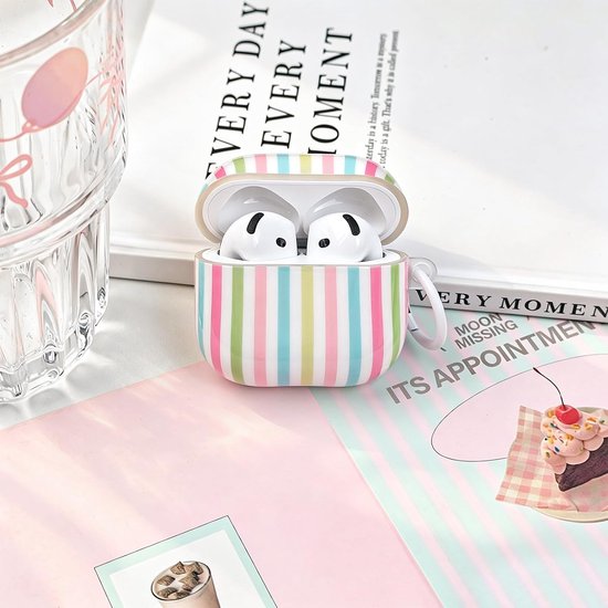 Compatibel met AirPods 4 hoes, schattig gestreept patroon — afbeelding 2