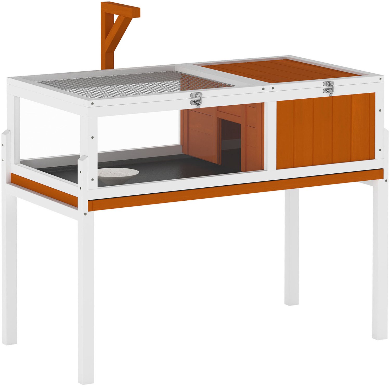 Pawona Schildkrötenhuis met twee zones en lampenhouder - Uitneembare scheidingswand - 104 x 53 x 82 cm - Oranje/Wit