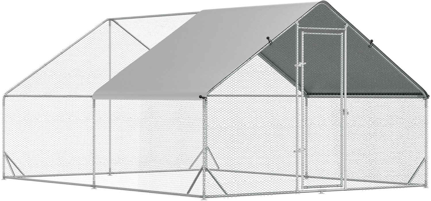Pawona Hühnerren - Freilaufgehege für Geflügel - Mit Sonnendach und abschließbarer Tür - 300 x 400 x 200 cm - Zilver/Grijs