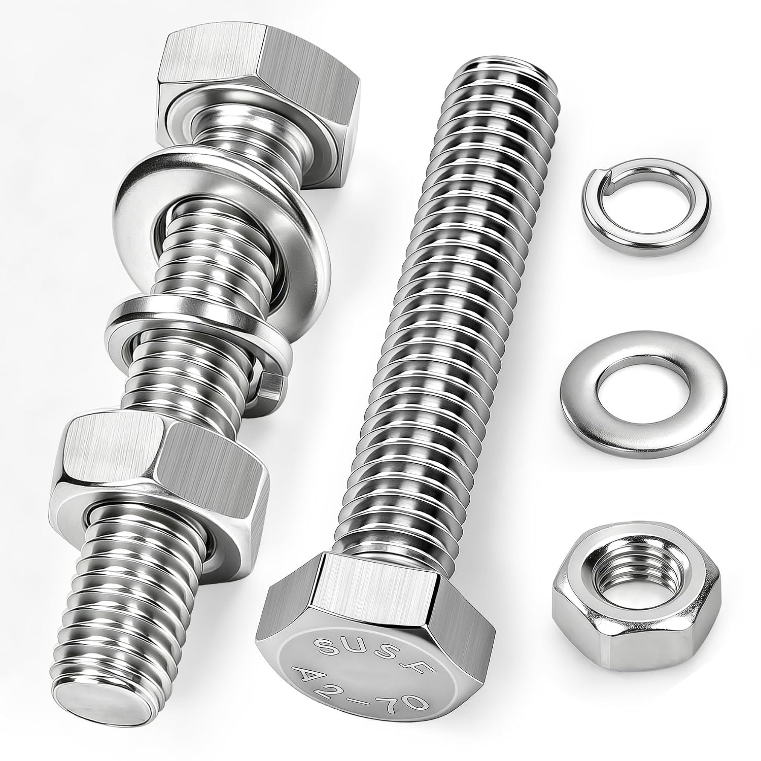 Zeskantschroeven en moeren set M10 x 12 mm DIN 933 schroeven roestvrij staal A2 V2A buiteskant 10 stuks met sluitringen veerringen voor meubels auto's machines
