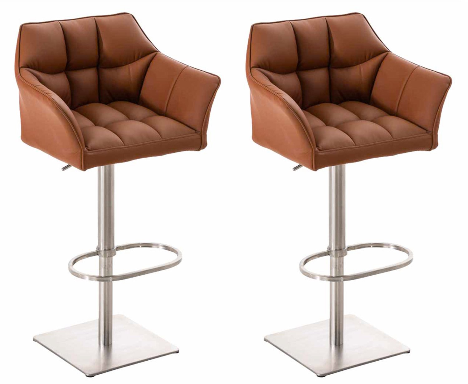 Luxe Comfort Barkruk - Set van 2 - Verstelbaar - Kunstleer - Lichtbruin licht bruin roestvrij staal