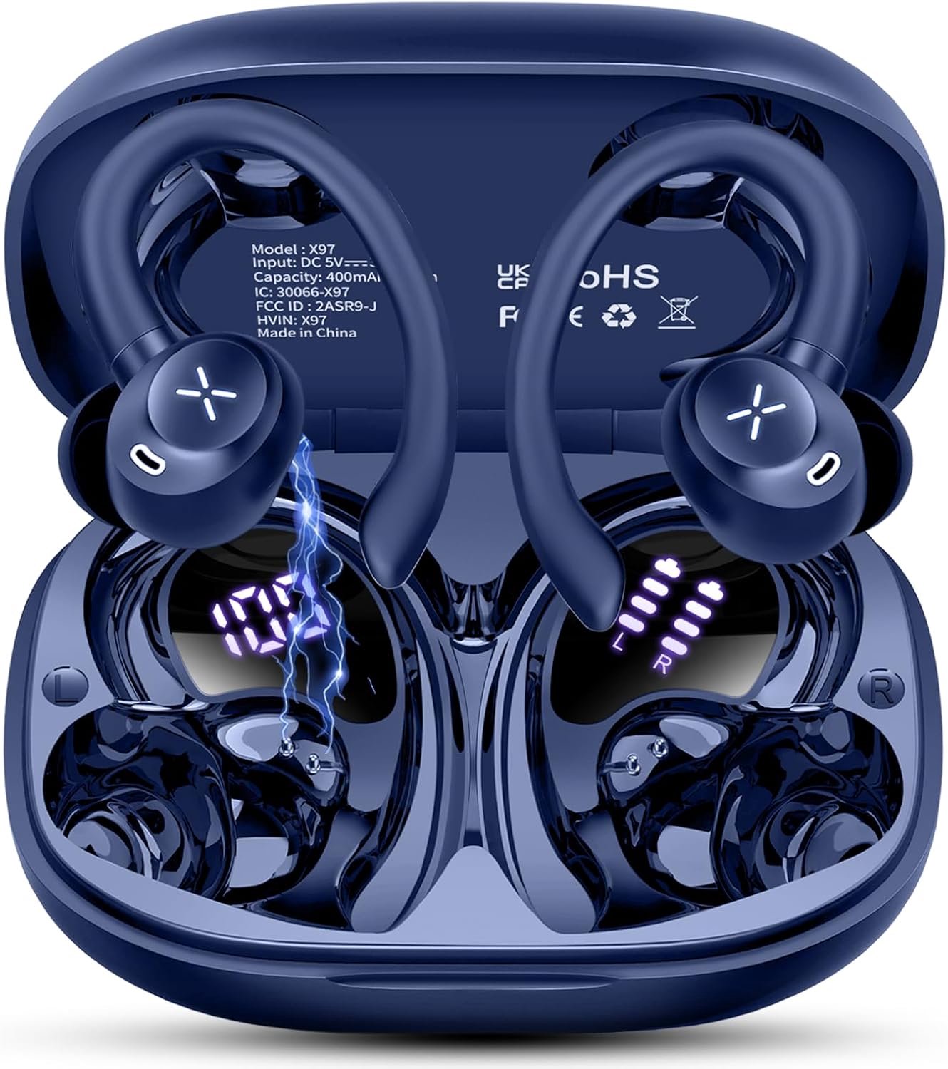 Hoofdtelefoon, sport, 2026 in-ear hoofdtelefoon, Bluetooth 5.4 met 60 uur speeltijd, IPX7 waterdichte hoofdtelefoon, draadloos, Bluetooth met led-display, diepe bas, hifi-stereo voor werk
