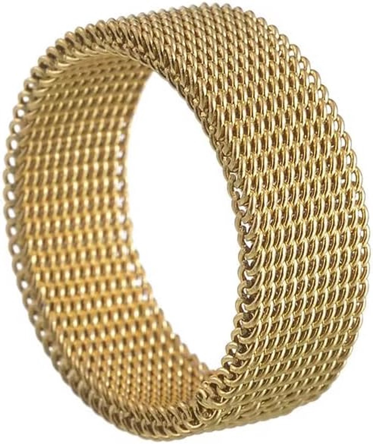 Herenring van roestvrij staal met meshband, 8 mm breed, geweven textuur, moderne herenmodering