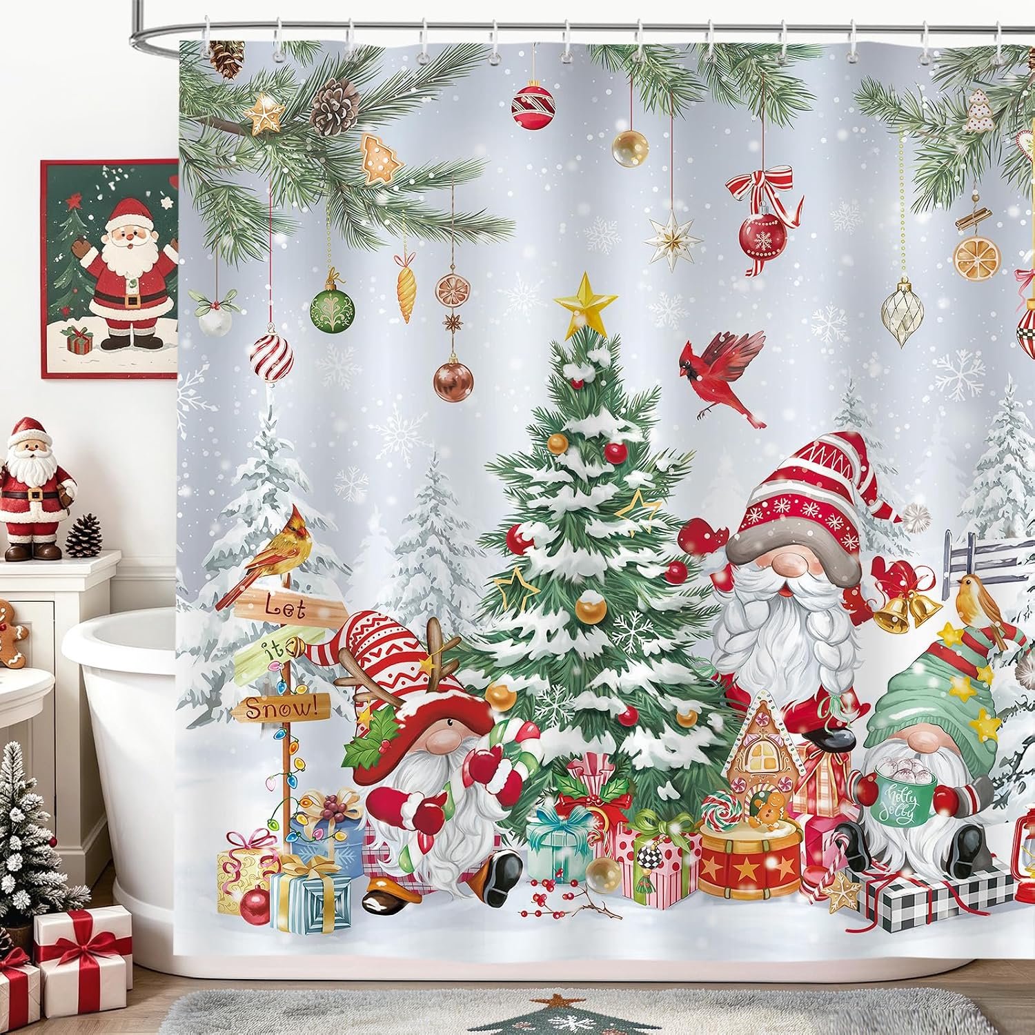 Douchegordijn Kerstmis kerstboom kabouter badgordijnen 180x200