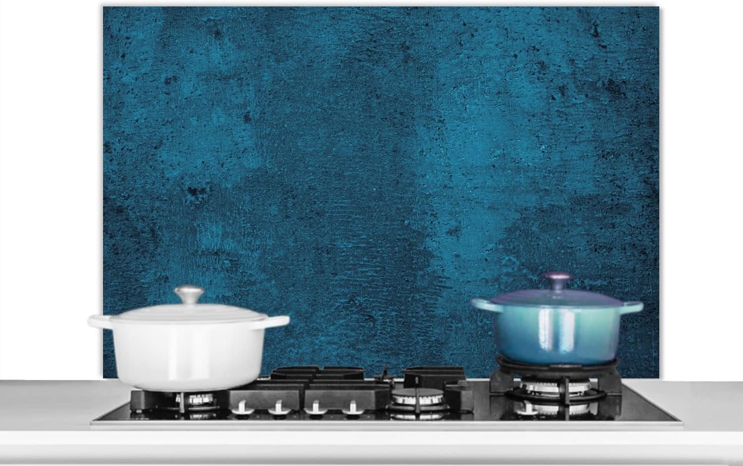 Spatscherm Keuken - 100x65 cm - Natuursteen - Beton - Steen - Blauw