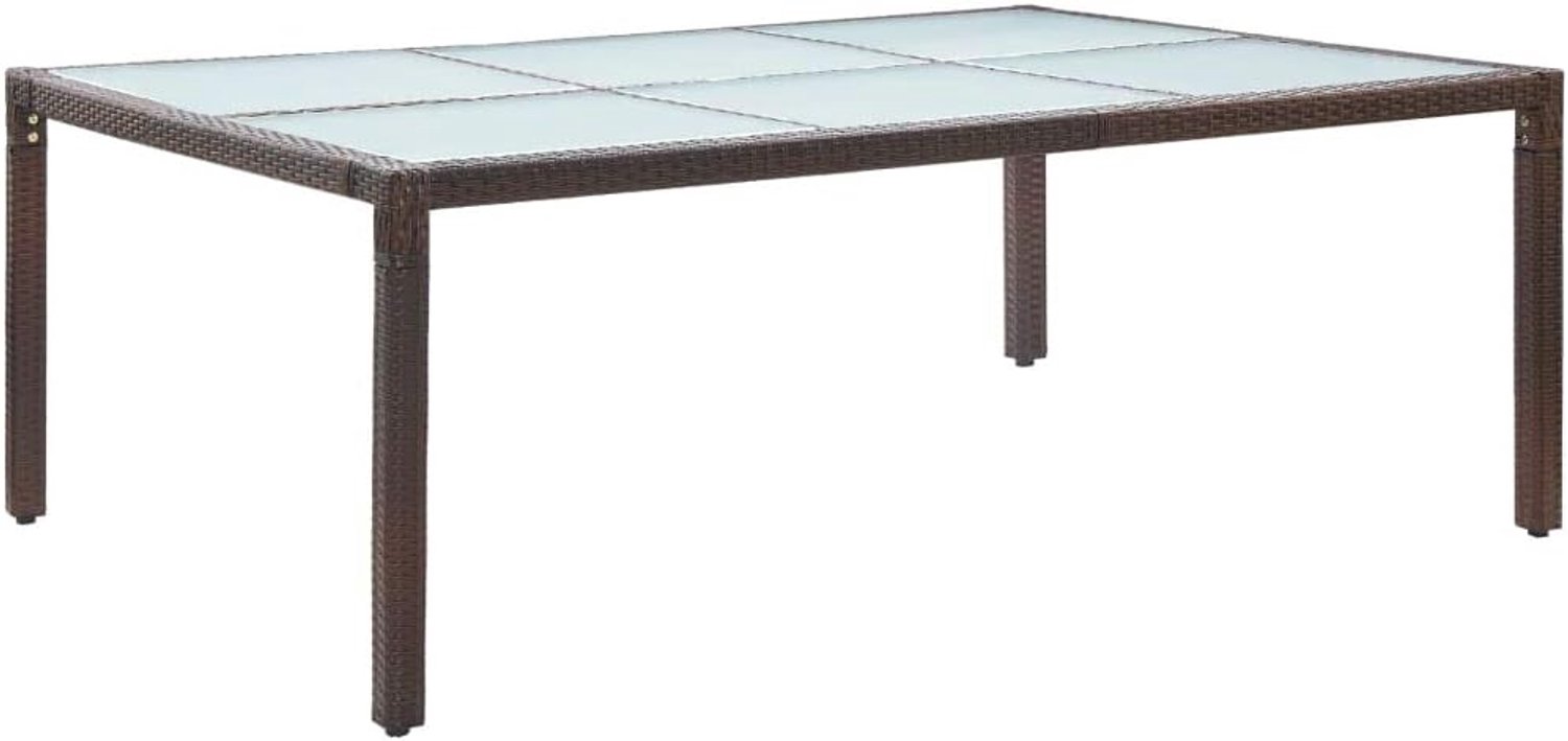 Tuintafel van polyrotan bruin/zwart en glas, tafel voor buiten van rotan en glas, tafel van rotan, tafel van glas, eettafel van glas, eettafel van rotan, buitenafmetingen: 200 x 150 x 74 cm