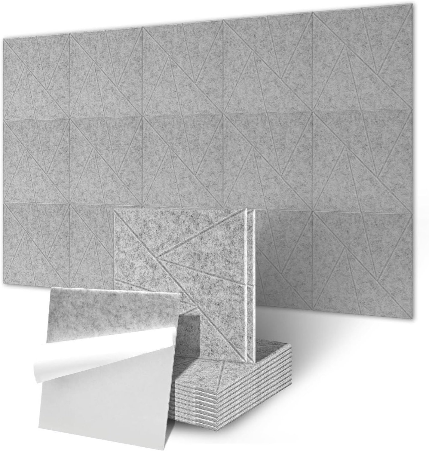 panelen, lichtgrijs, zelfklevend, vierkante akoestische platen, polyester, geluidsisolatieplaten voor wanddecoratie en geluidsisolatie, studio en woondecoratie (30 x 30 / 1,08 m³)