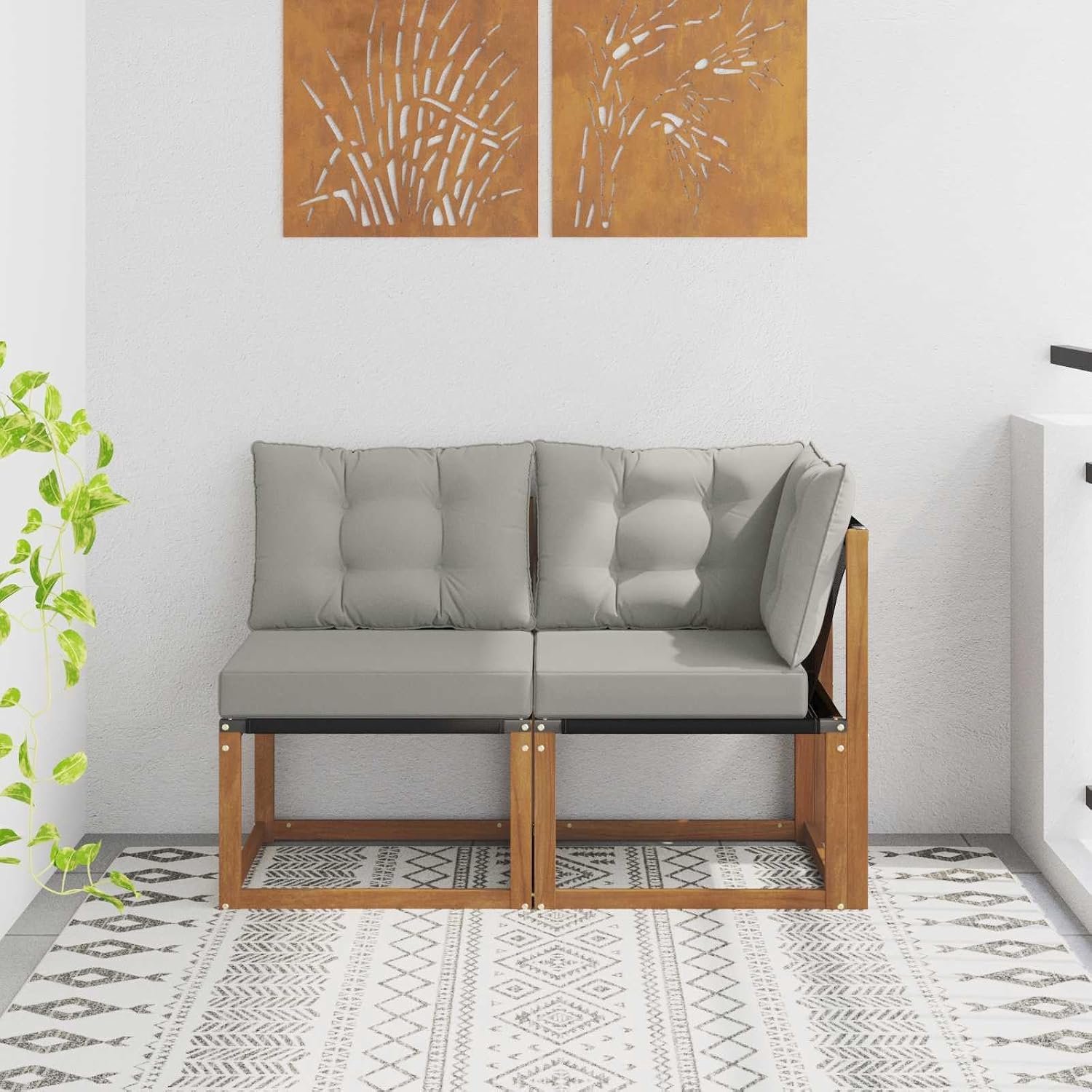 Hoekbank outdoor met kussen van polyester, tuinbank van acaciahout, 2-delige set voor terras en balkon