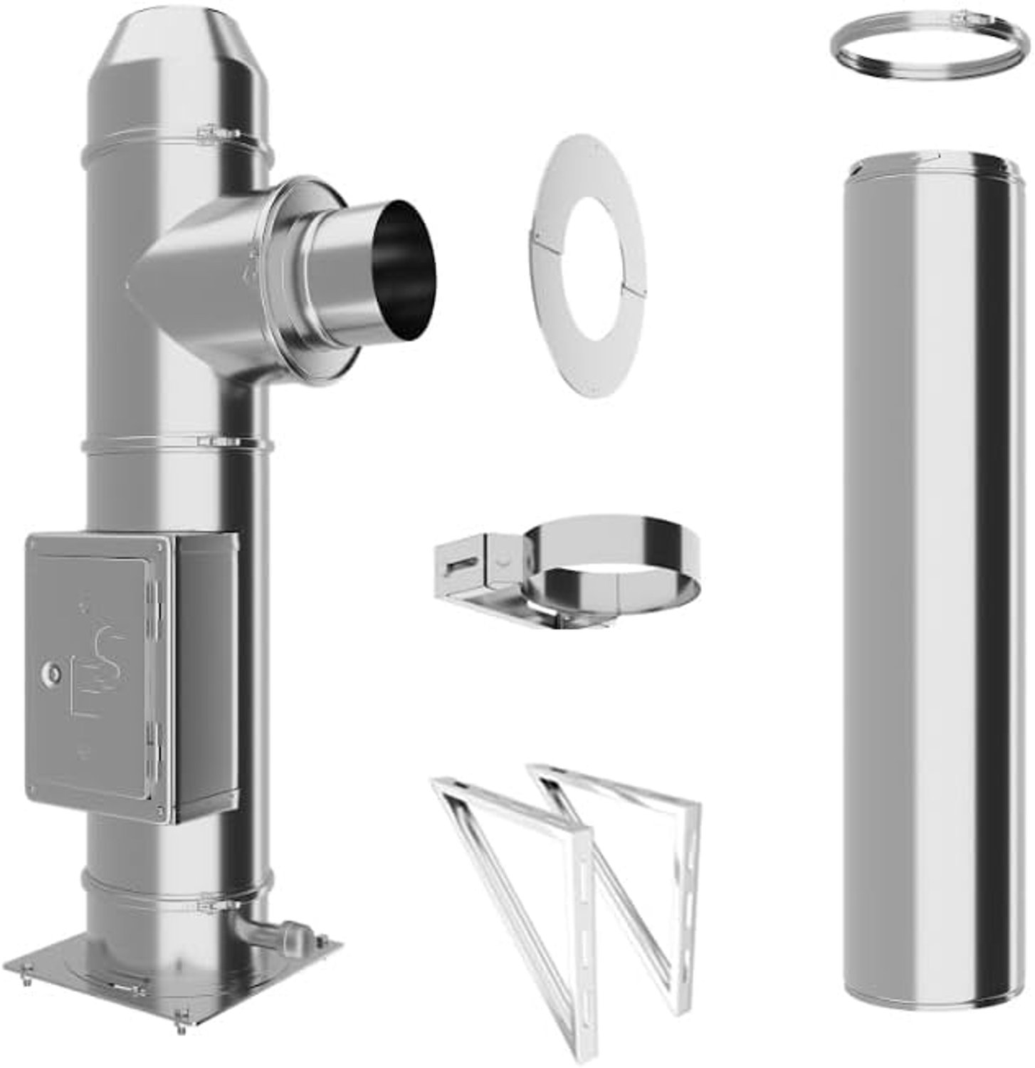 Stalen schoorsteen, bouwpakket in alle lengtes en diameters, dubbelwandige buitenhaard 25 mm isolatie, 0,5 mm wanddikte, schroefsluiting, haardbouwset van V4A roestvrij staal (Ø 150 mm, 2,2