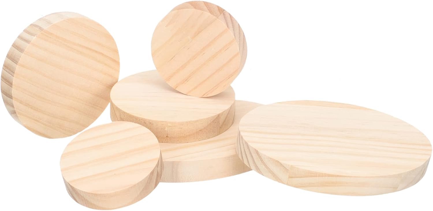 6 Stuks Houten Ambachtelijke Voetstukken Beeldjeshouders Gladde Houten Plaquettes