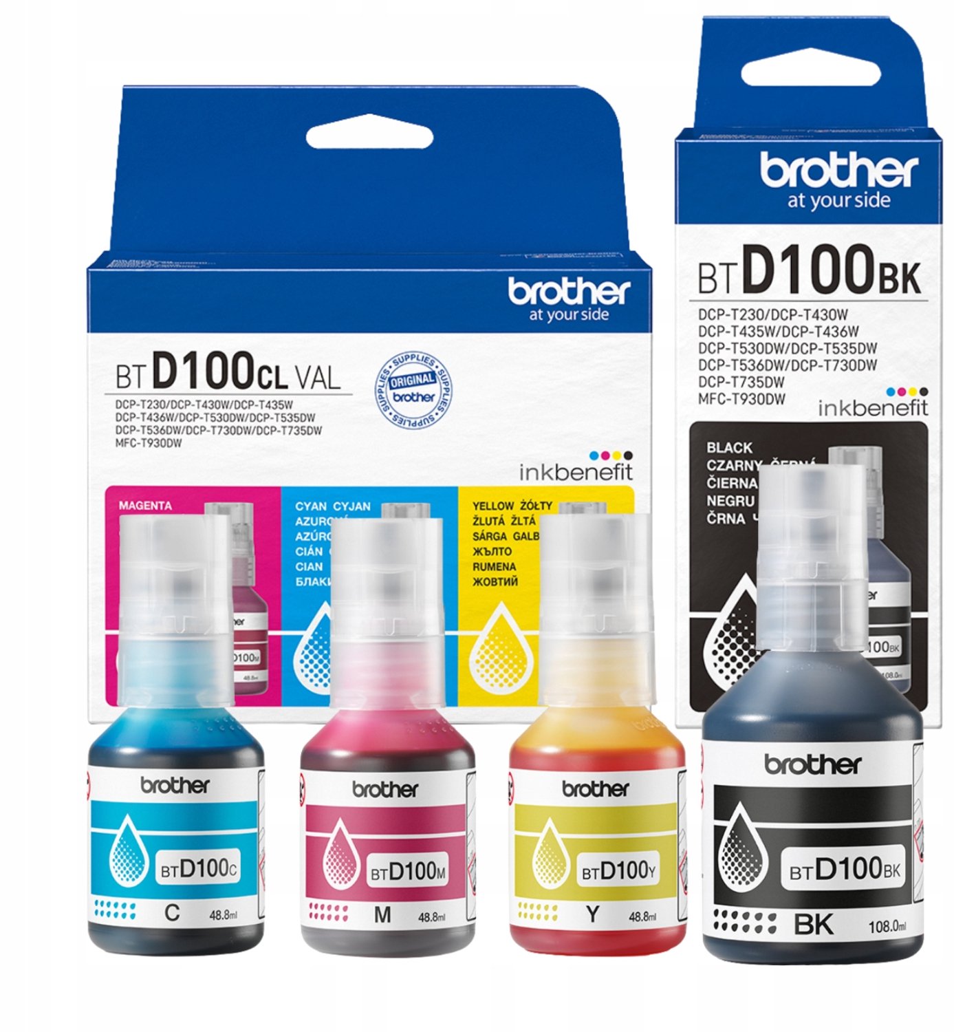 Brother BTD100BK + BTD100CLVAL CMYK Inktset voor DCP-T430W serie