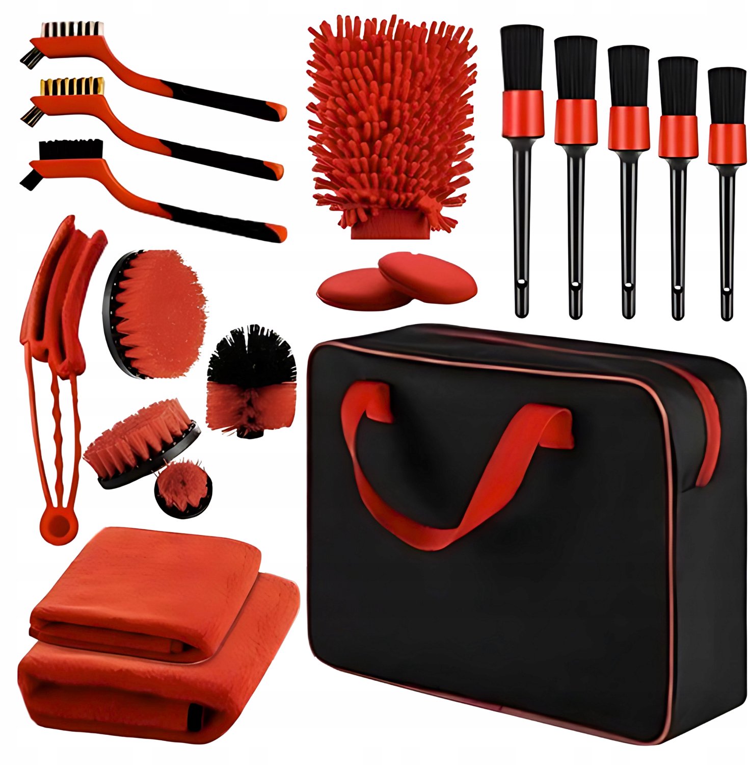 19-delige Autodetailing Set met Etui, Borstels en Sponges