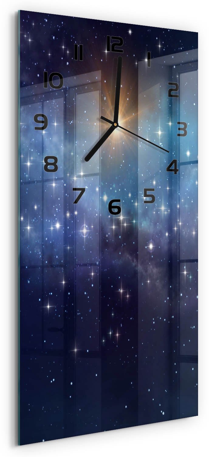 Tulup Wandklok - Melkwegstelsel Wandklok Glas Decoratie - 30x60 cm - Blauw Gekleurde Glazen Klok - Zwarte handen - Rechthoekige Klok - Klok Glas Met Opdruk - Moderne Wandklok Glas
