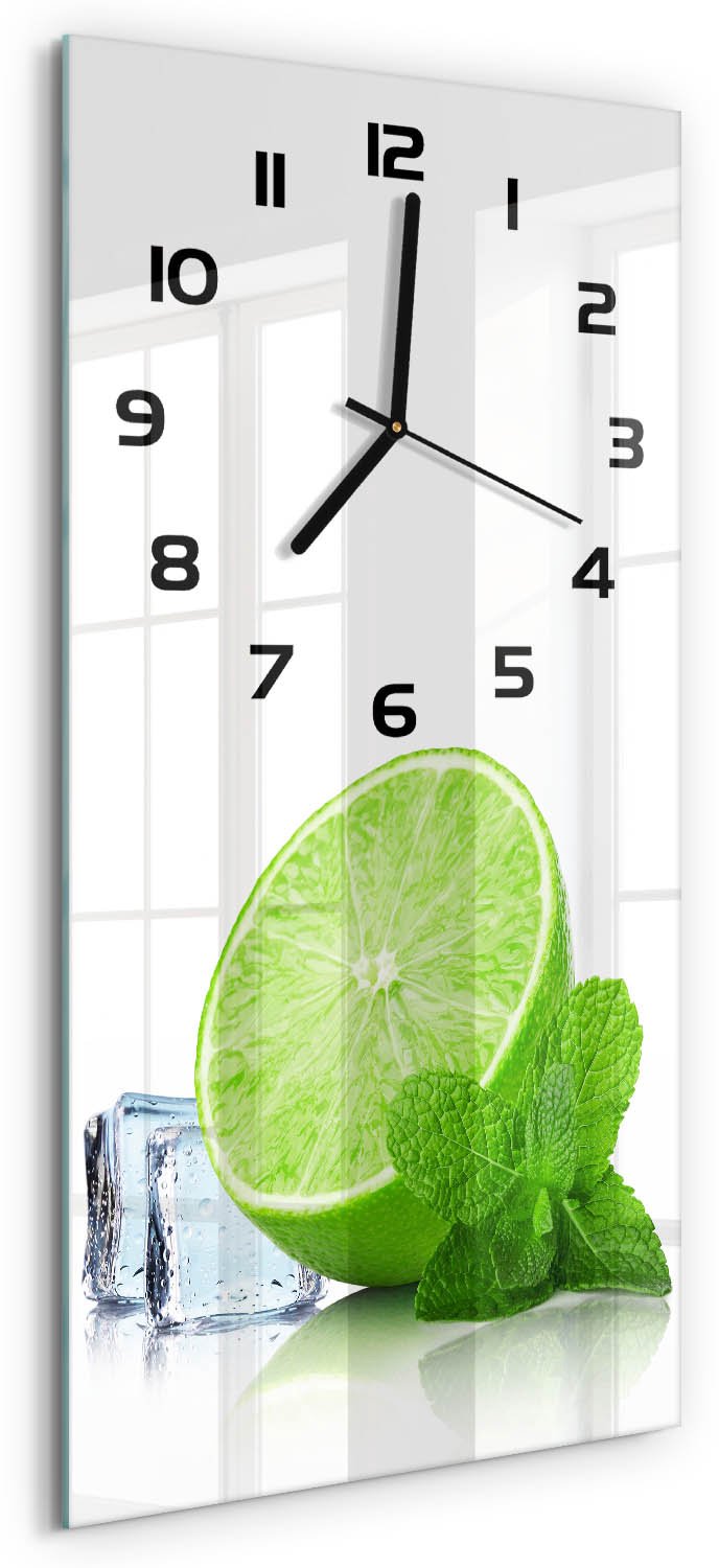 Tulup Wandklok - Limoen met ijs Decoratieve Glazen Klok - 30x60 cm - Groente Glazen Wandklok Design - Zwarte handen - Rechthoekige Klok - Glazen Klok Met Print - Wandklok Glas Met Motief