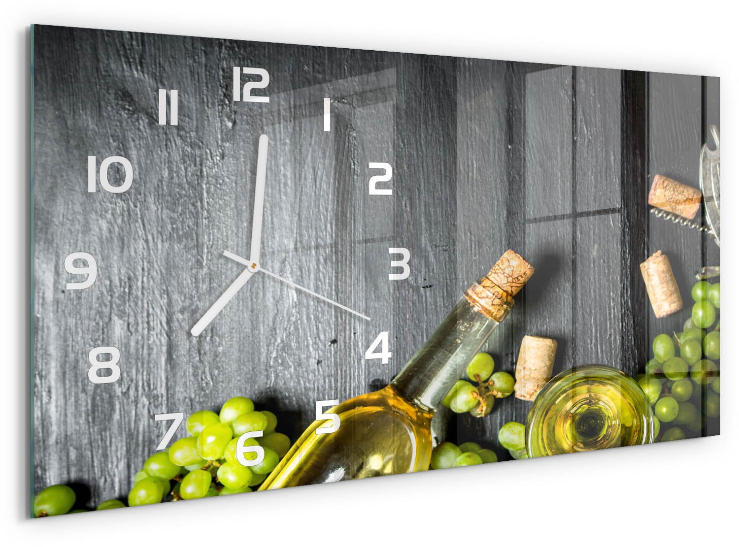 TULUP Wandklok - Witte wijn en fruit Wandklok Glas Decoratie - 60x30 cm - Groente Gekleurde Glazen Klok - Witte handen - Rechthoekige Klok - Klok Glas Met Opdruk - Moderne Wandklok Glas