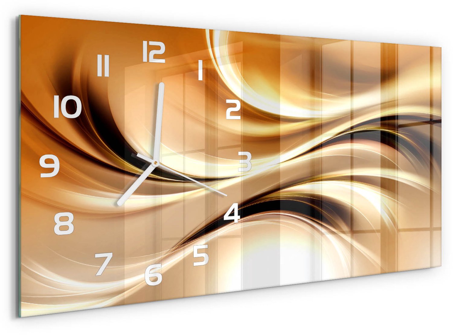TULUP Wandklok - Abstracte golven Gekleurde Glazen Klok - 60x30 cm - Gouden Glazen Klok Met Print - Witte handen - Rechthoekige Klok - Moderne Wandklok Glas - Wandklok Glas Decoratie