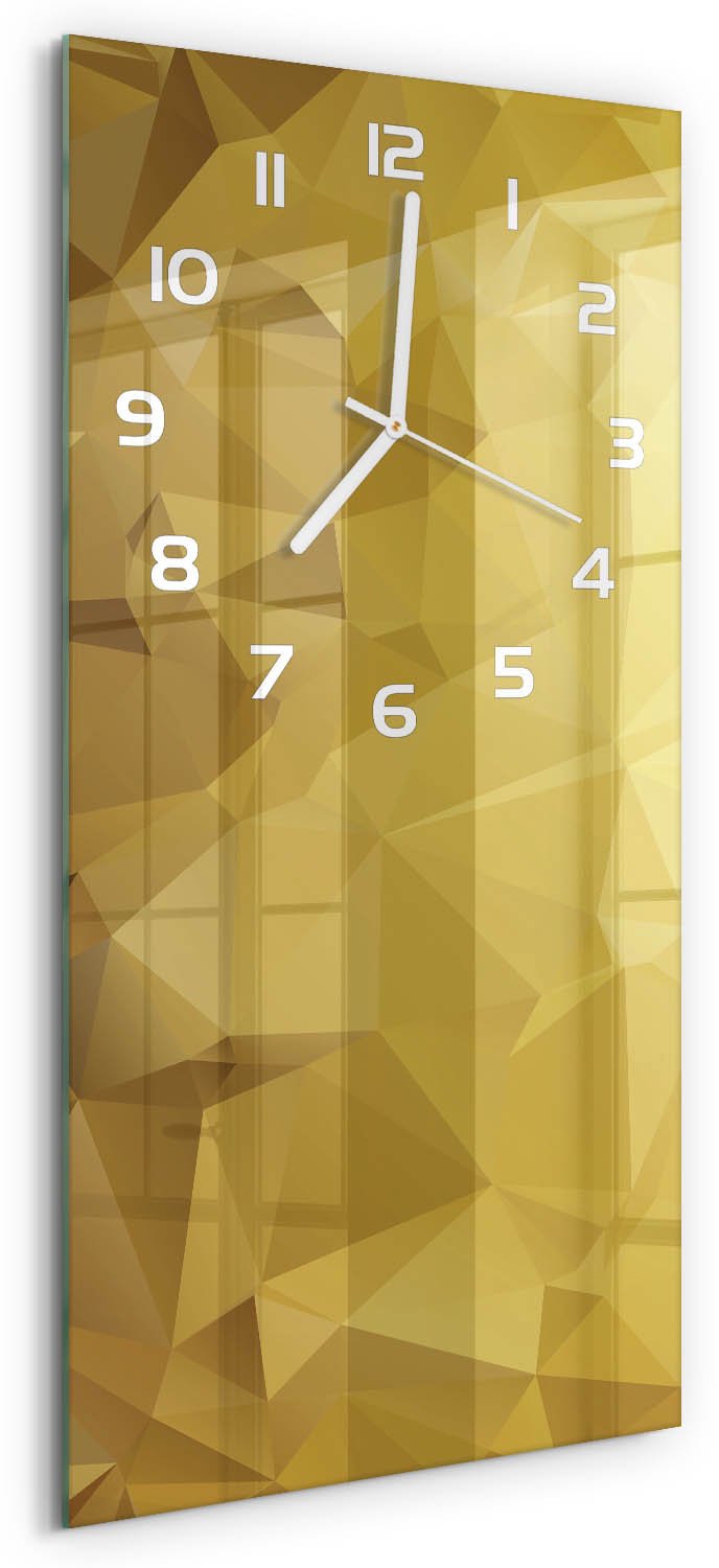 Tulup Wandklok - Abstracte achtergrond Klok Glas Met Opdruk - 30x60 cm - Geel Moderne Wandklok Glas - Witte handen - Rechthoekige Klok - Decoratieve Glazen Klok - Glazen Wandklok Design