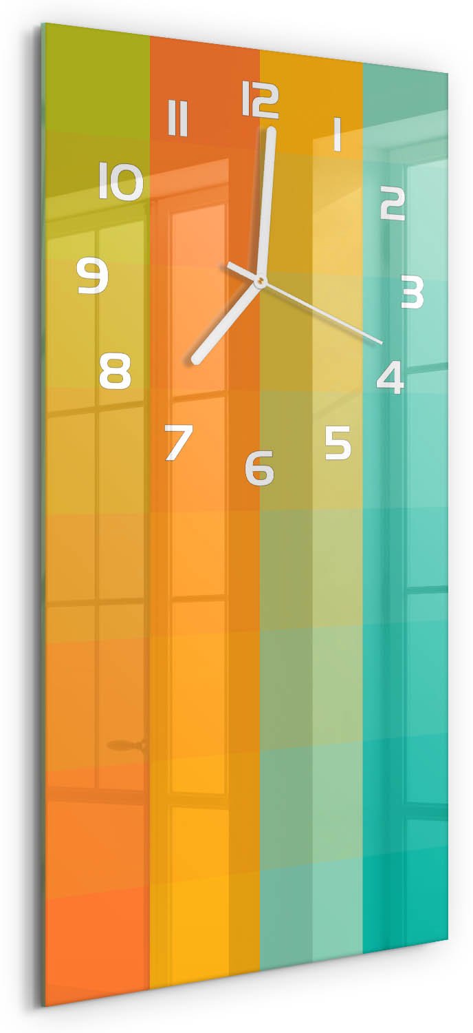 Tulup Wandklok - Kleurrijke vierkanten Decoratieve Glazen Klok - 30x60 cm - Veelkleurig Glazen Wandklok Design - Witte handen - Rechthoekige Klok - Glazen Klok Met Print - Wandklok Glas Met Motief