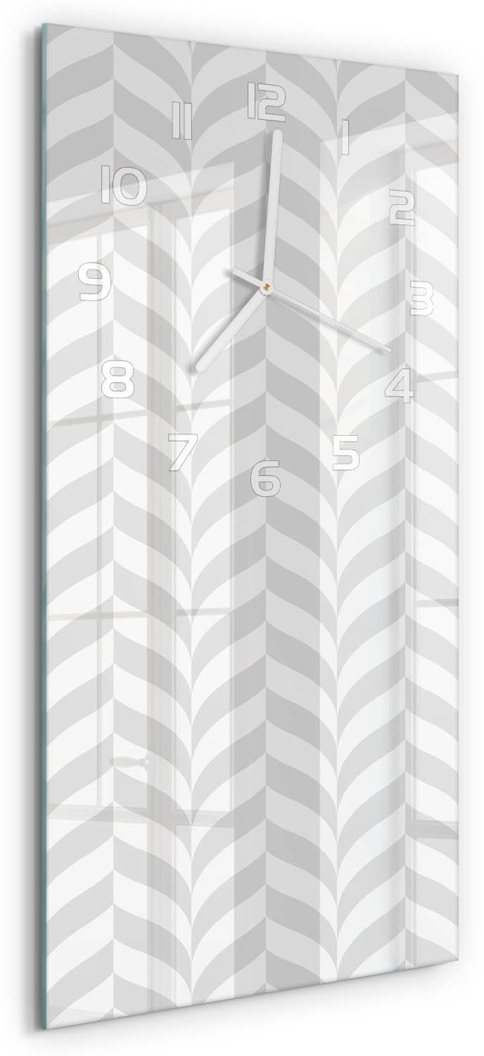 Tulup Wandklok - Geometrische achtergrond Klok Glas Met Opdruk - 30x60 cm - Grijs Moderne Wandklok Glas - Witte handen - Rechthoekige Klok - Decoratieve Glazen Klok - Glazen Wandklok Design