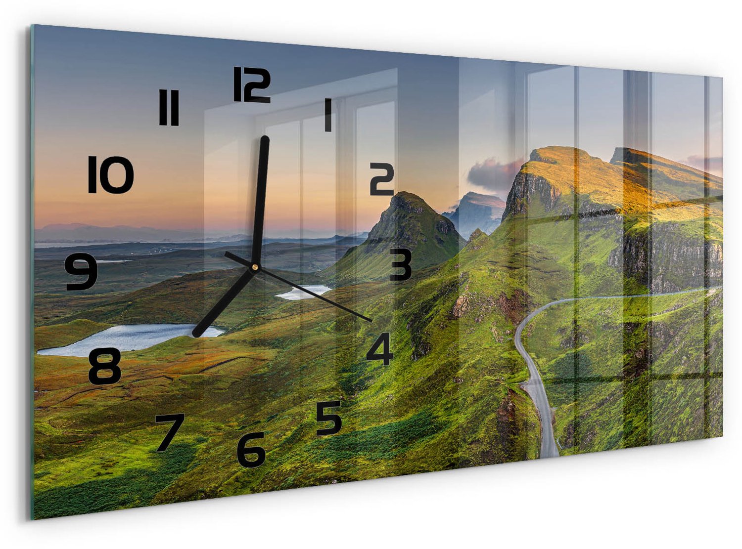 TULUP Wandklok - Schotse Hooglanden Gekleurde Glazen Klok - 60x30 cm - Groente Glazen Klok Met Print - Zwarte handen - Rechthoekige Klok - Moderne Wandklok Glas - Wandklok Glas Decoratie