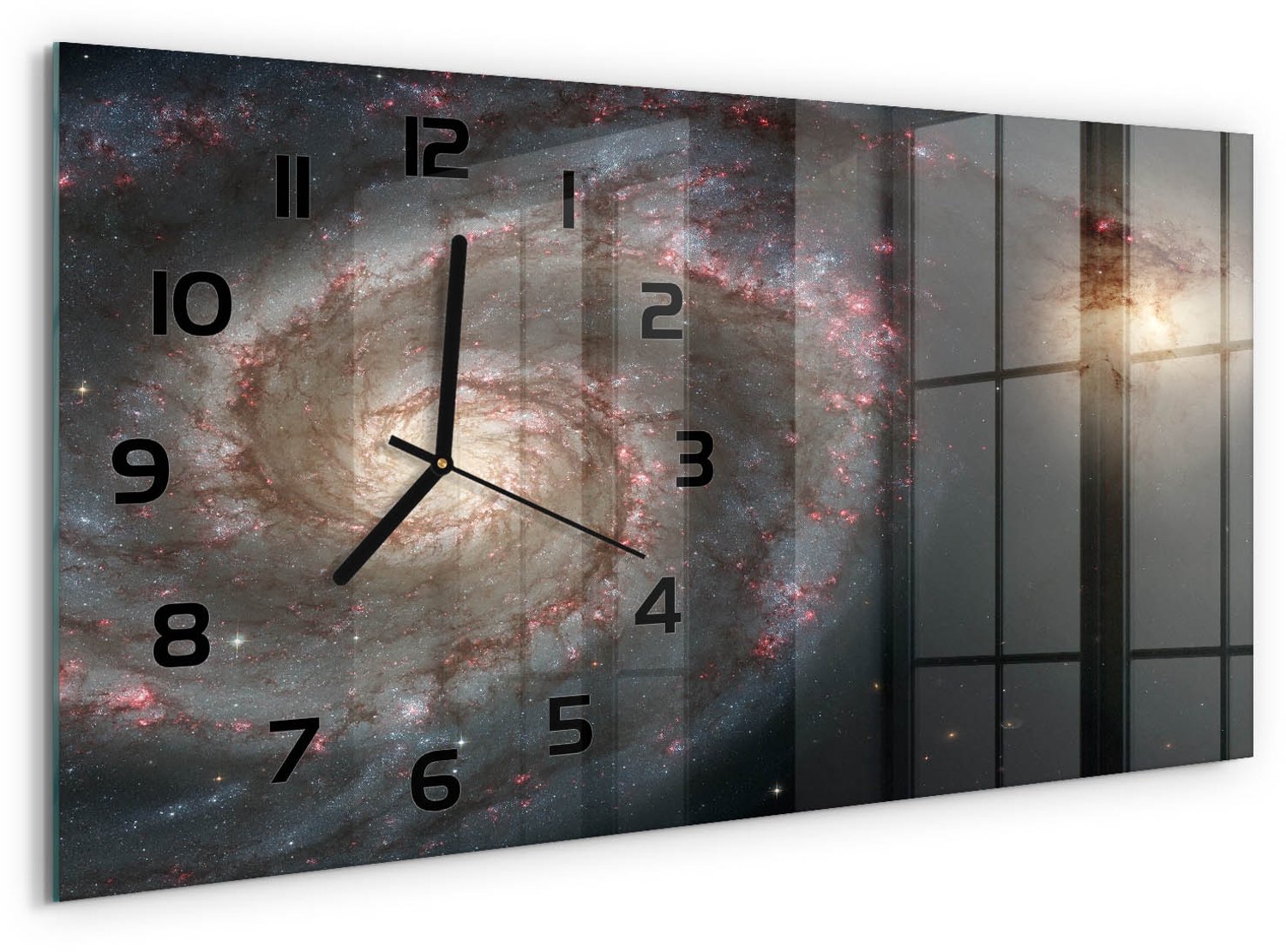 TULUP Wandklok - Mist Glazen Klok Met Print - 60x30 cm - Zwart Wandklok Glas Met Motief - Zwarte handen - Rechthoekige Klok - Wandklok Glas Decoratie - Gekleurde Glazen Klok