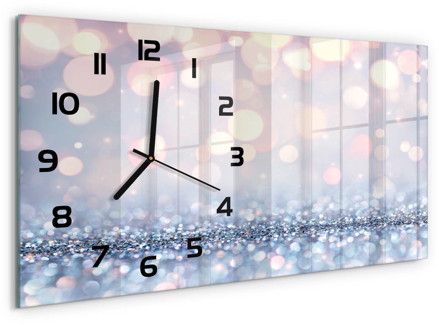 TULUP Wandklok - Glanzende achtergrond Moderne Wandklok Glas - 60x30 cm - Zilver Wandklok Glas Decoratie - Zwarte handen - Rechthoekige Klok - Glazen Wandklok Design - Klok Glas Met Opdruk