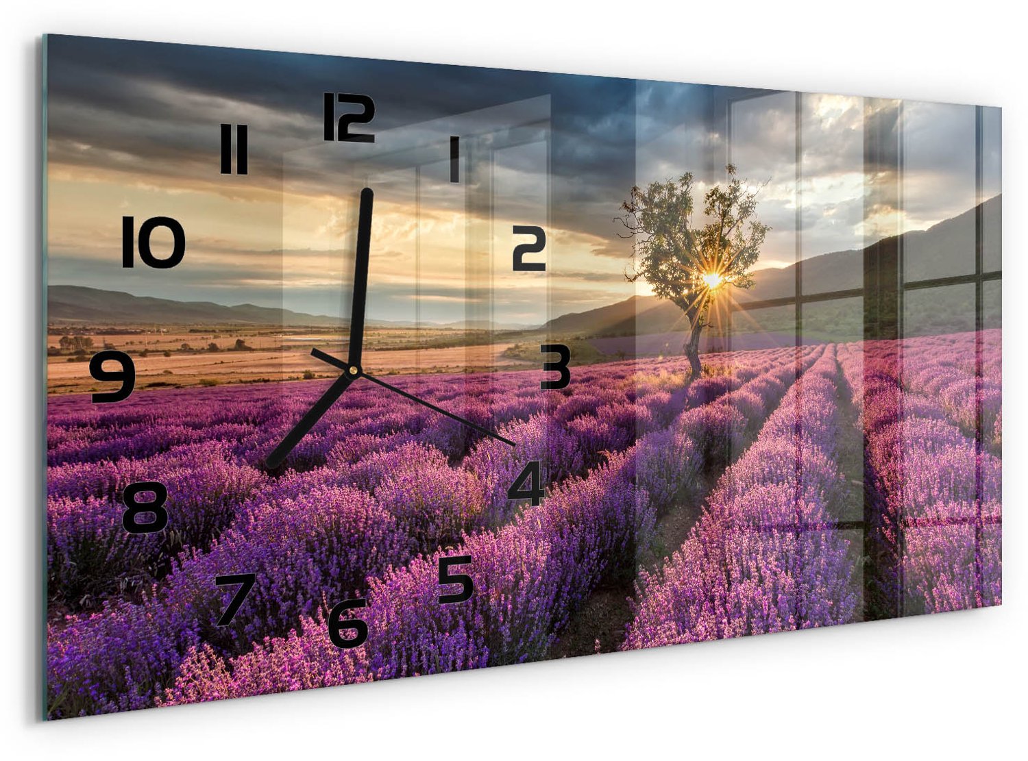 TULUP Wandklok - Mojito Wandklok Glas Met Motief - 60x30 cm - Paars Decoratieve Glazen Klok - Zwarte handen - Rechthoekige Klok - Gekleurde Glazen Klok - Glazen Klok Met Print