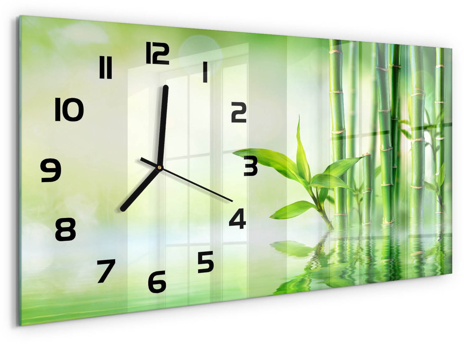 TULUP Wandklok - Bamboe Wandklok Glas Met Motief - 60x30 cm - Groente Decoratieve Glazen Klok - Zwarte handen - Rechthoekige Klok - Gekleurde Glazen Klok - Glazen Klok Met Print
