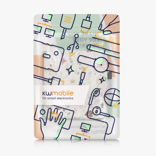 kwmobile e-reader hoesje geschikt voor Kobo Libra Colour hoes - E reader flip case van kunstleer - Ereader cover met stand - Daisy-varens design in wit / geel / groen — afbeelding 3