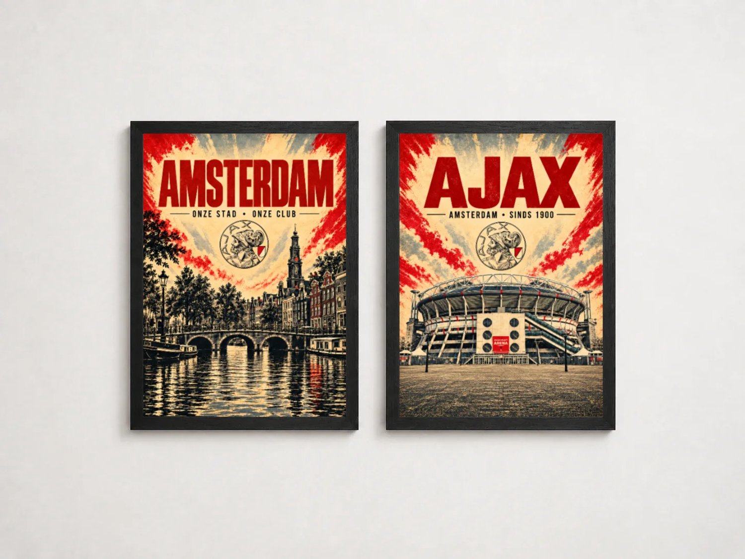 Ajax Poster Tweeluik | Johan Cruijff ArenA & Amsterdam | Inclusief 2 Zwarte A4 Lijsten