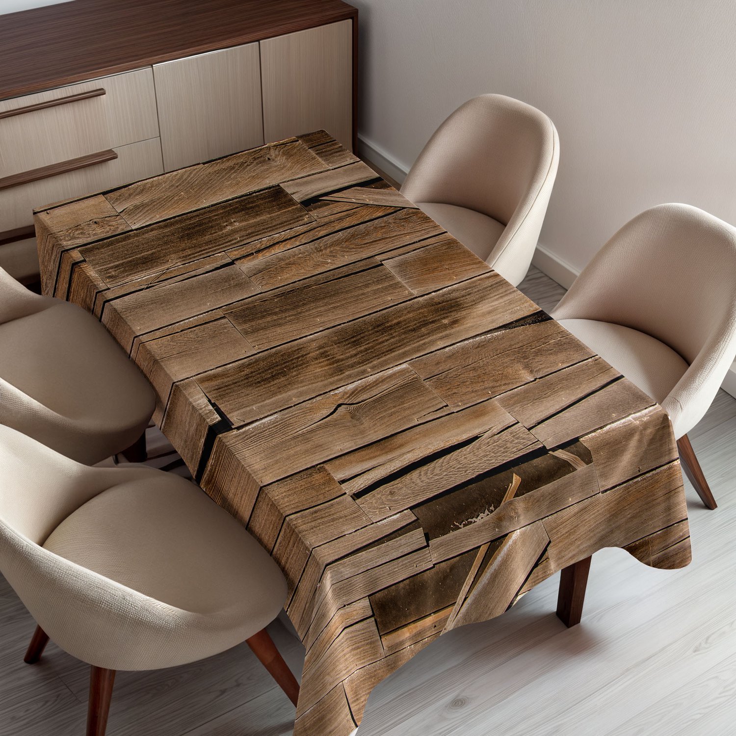 ABAKUHAUS Rustiek Tafelkleed, Versleten Verouderde Eikenhouten Achtergrond met Horizontale Stokken en Natuurlijke Structuur, Rechthoekig Tafelkleed voor Eetkamer Keukendecoratie, 150 x 200 cm, Bruin Karamel