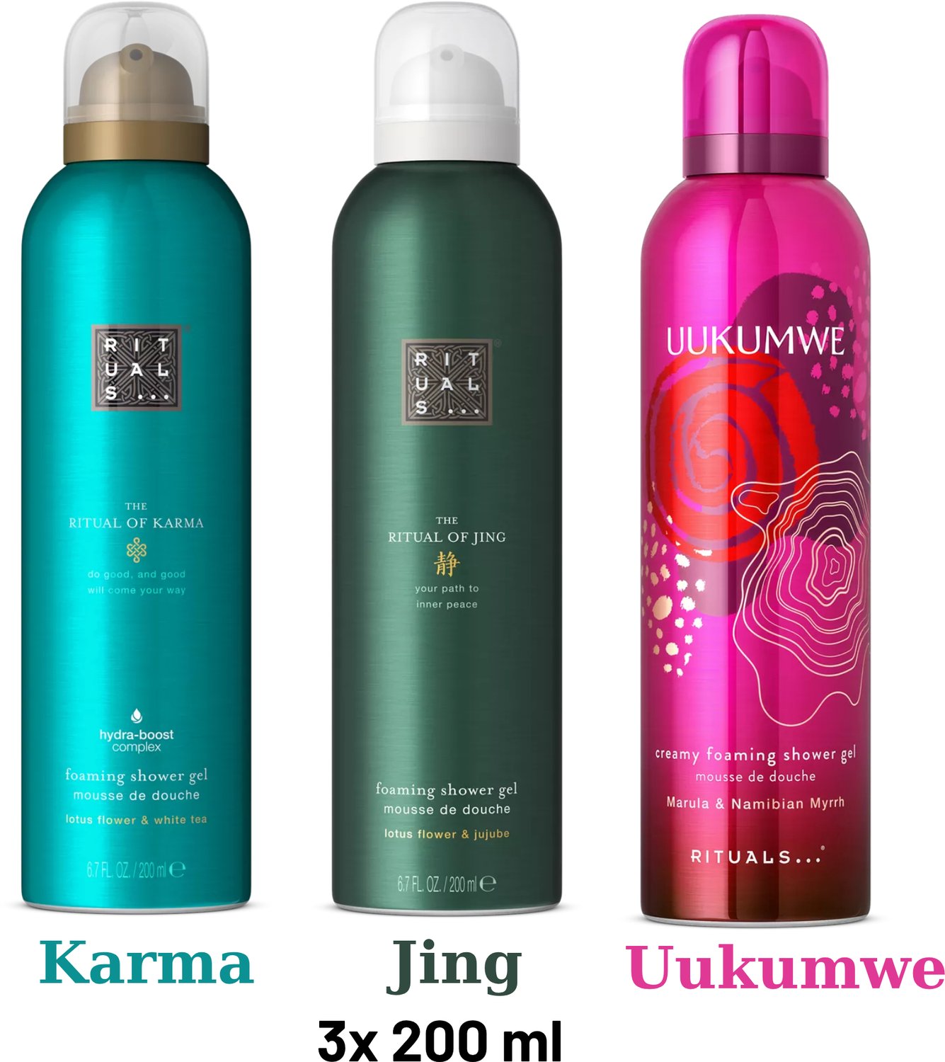 Rituals - Shower Gel Value Pack - Uukumwe 200 ml + Jing 200 ml + Karma 200 ml - Douchegel - Shower Foam