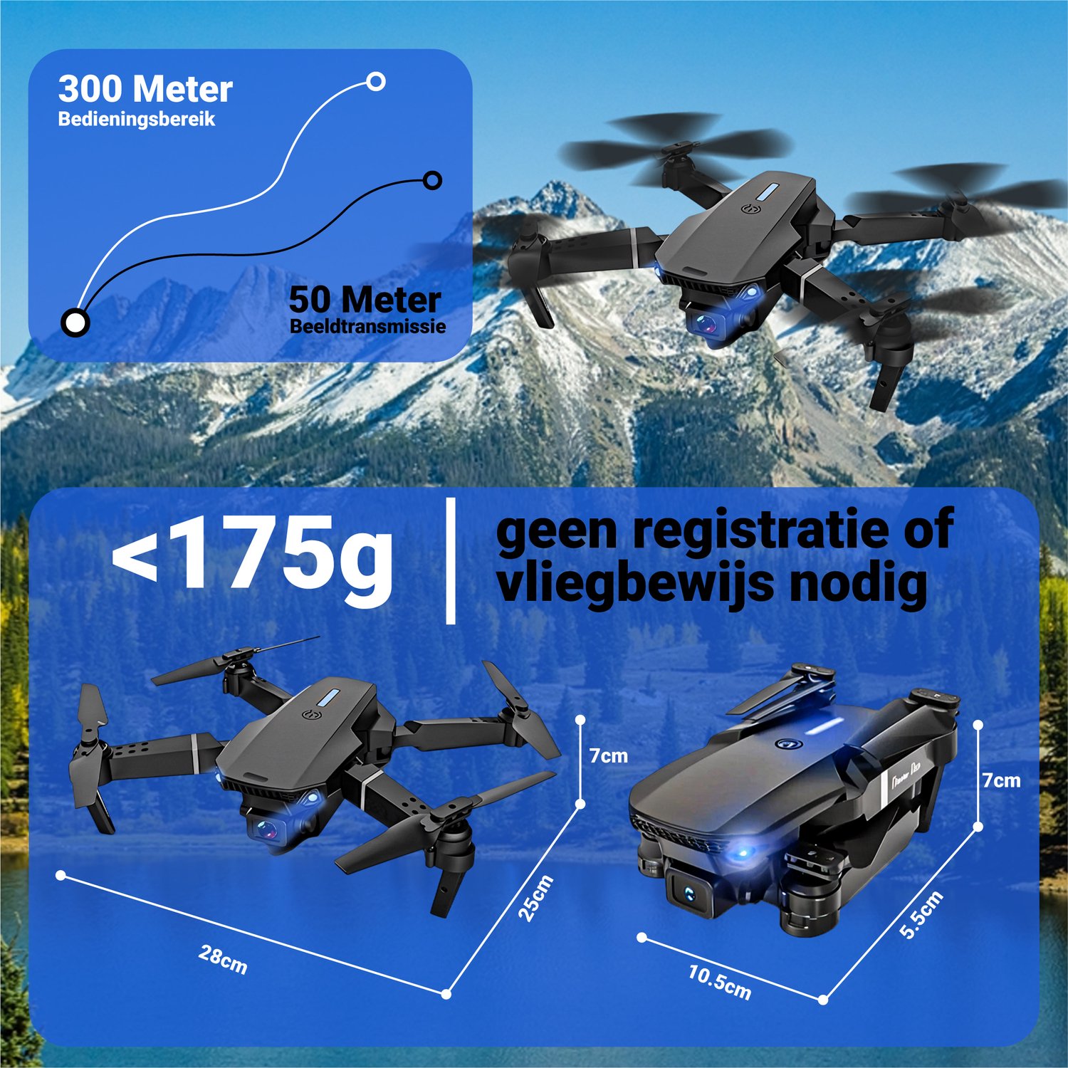 HAWX E88 Drone - Drone met 4K Camera - Mini drone - Voor Kinderen/Volwassenen - Drones - Tot 90 Minuten Vliegen - Incl. 3 Batterijen, Opbergtas, Landing Pad — afbeelding 3
