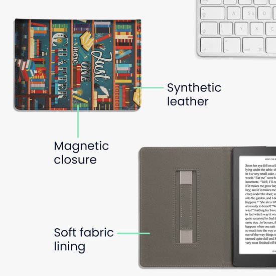 kwmobile e-reader hoesje geschikt voor Kobo Aura ONE hoes - E reader flip case met magneetsluiting - Ereader cover - bibliotheek design in meerkleurig — afbeelding 4