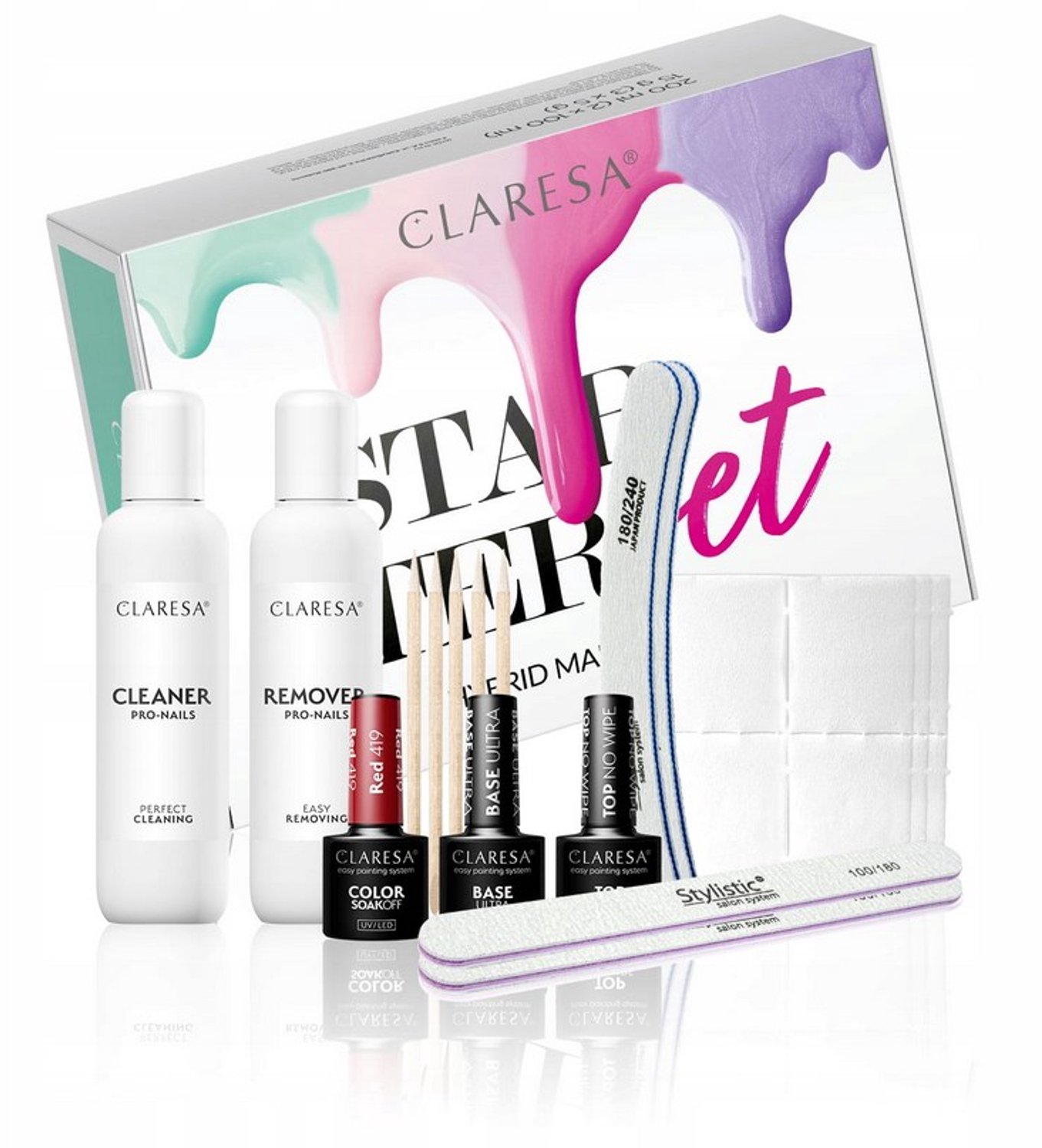 Claresa Starterset Hybride Nagellak Set Rood 419 - Top, Base, Cleaner
