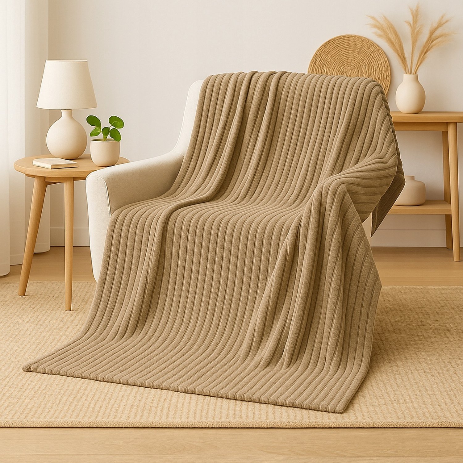 Merkloos Zomerdeken 160x200 cm - Zacht & Gestreept in Donker Beige