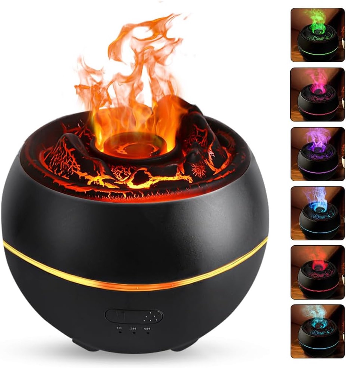 Luchtbevochtiger - Etherische Olie Diffuser - Vulkanvorm - 360 ml - Met Automatische Uitschakeling - 7 Kleuren Nachtlampje - Luchtbevochtiger voor Slaapkamer, Kantoor, Yoga en Spa - Zwart - 1 stuk