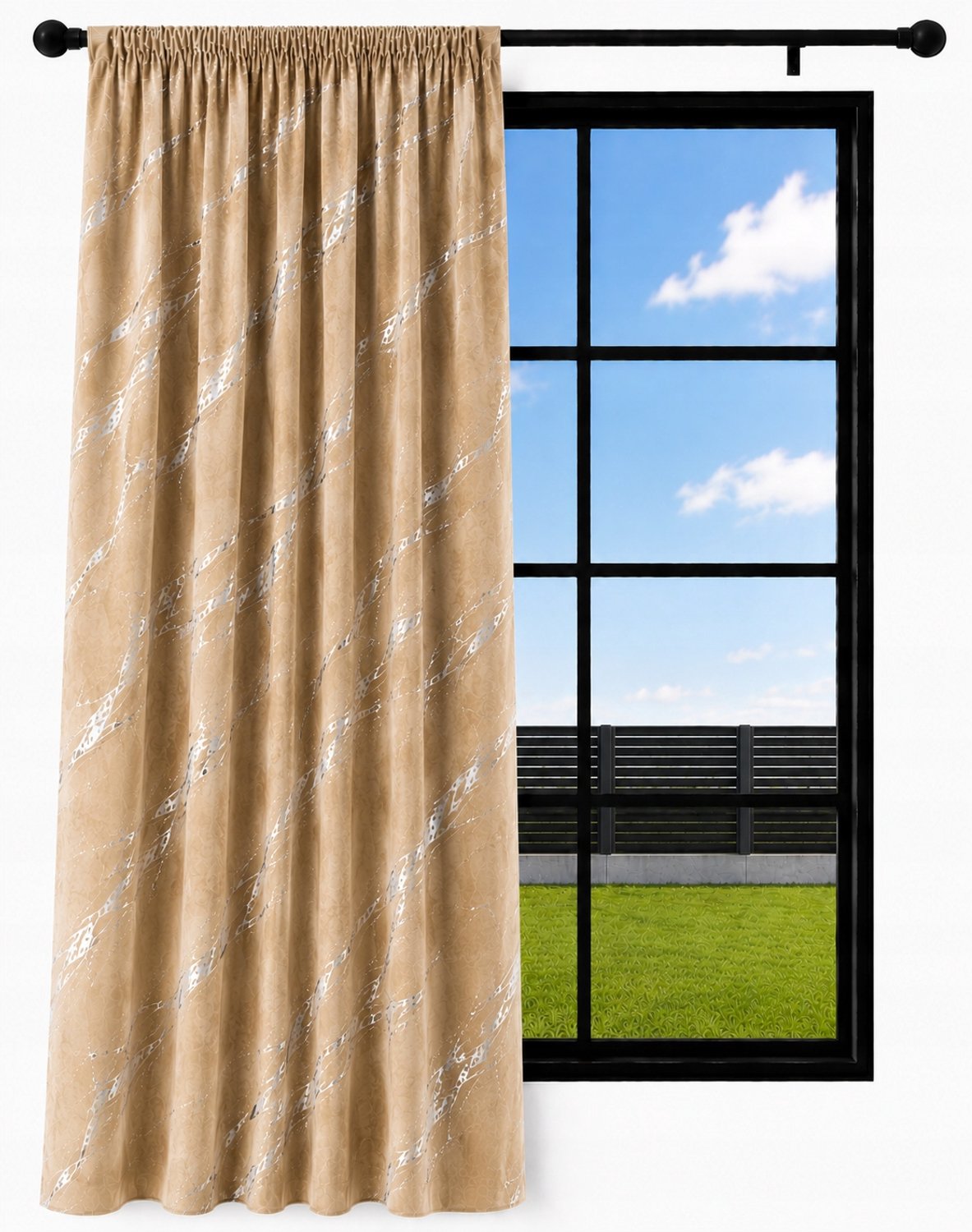 NOW-ART Luxe Velours Gordijn 140x220cm - Marmer Zilver - Wave Plooi Beige