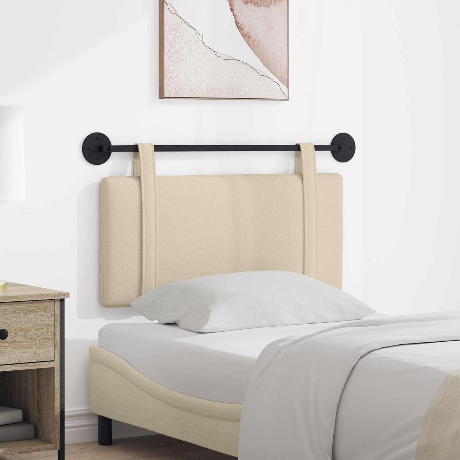 Hoofdeinde crème stof wandmontage past bij verschillende bedframes, voegt elegantie toe en bespaart ruimte in de slaapkamer.