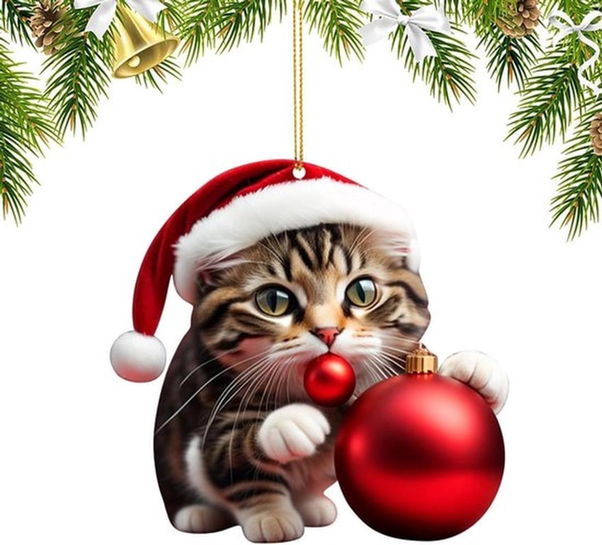 Kerstboom hanger met 2D acryl kat - kerstversiering cadeau - decoratie voor veranda, hal, kantoor - vakantie