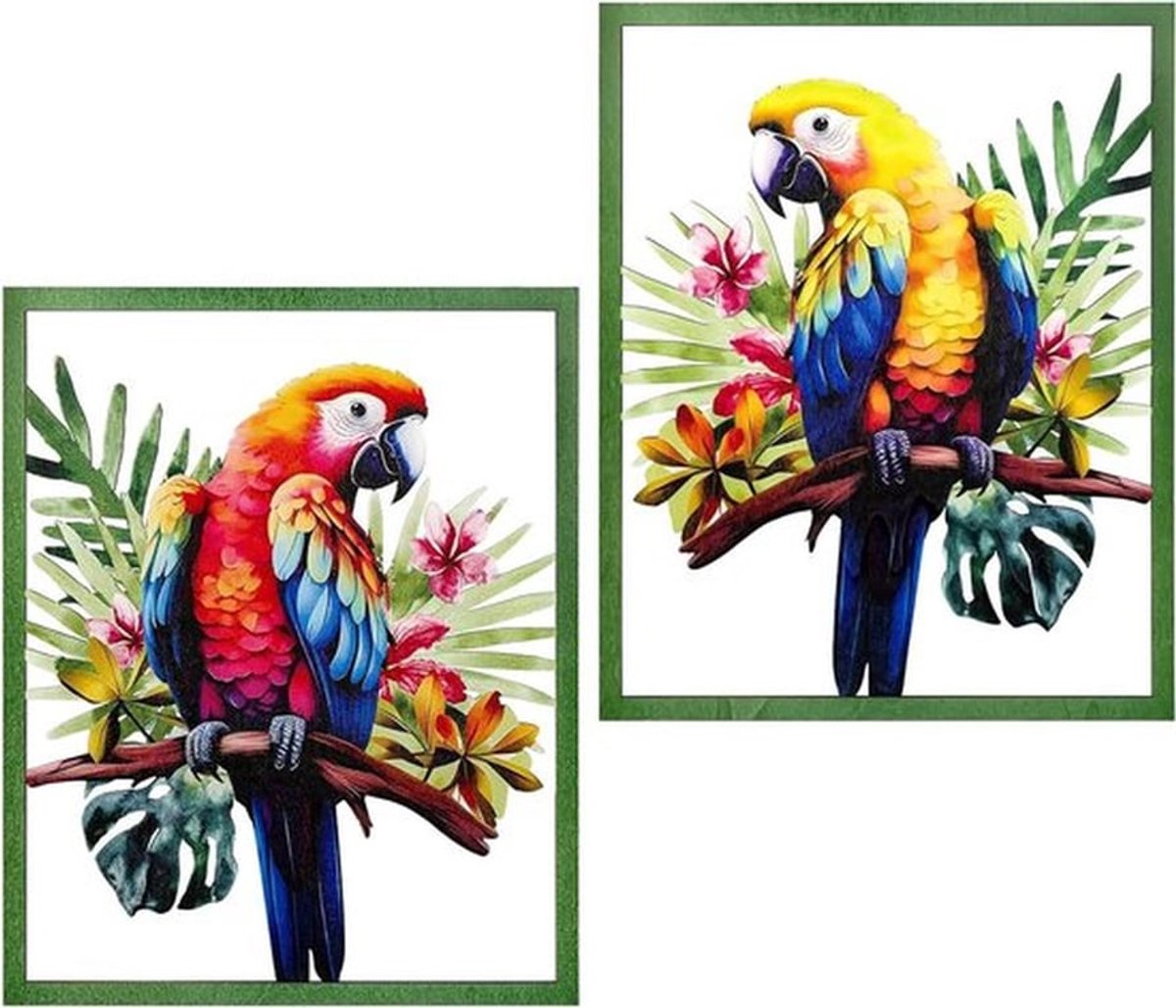 Houten papegaai decoratie metaal vogel wanddecoratie voor thuis kantoor en tuininrichting