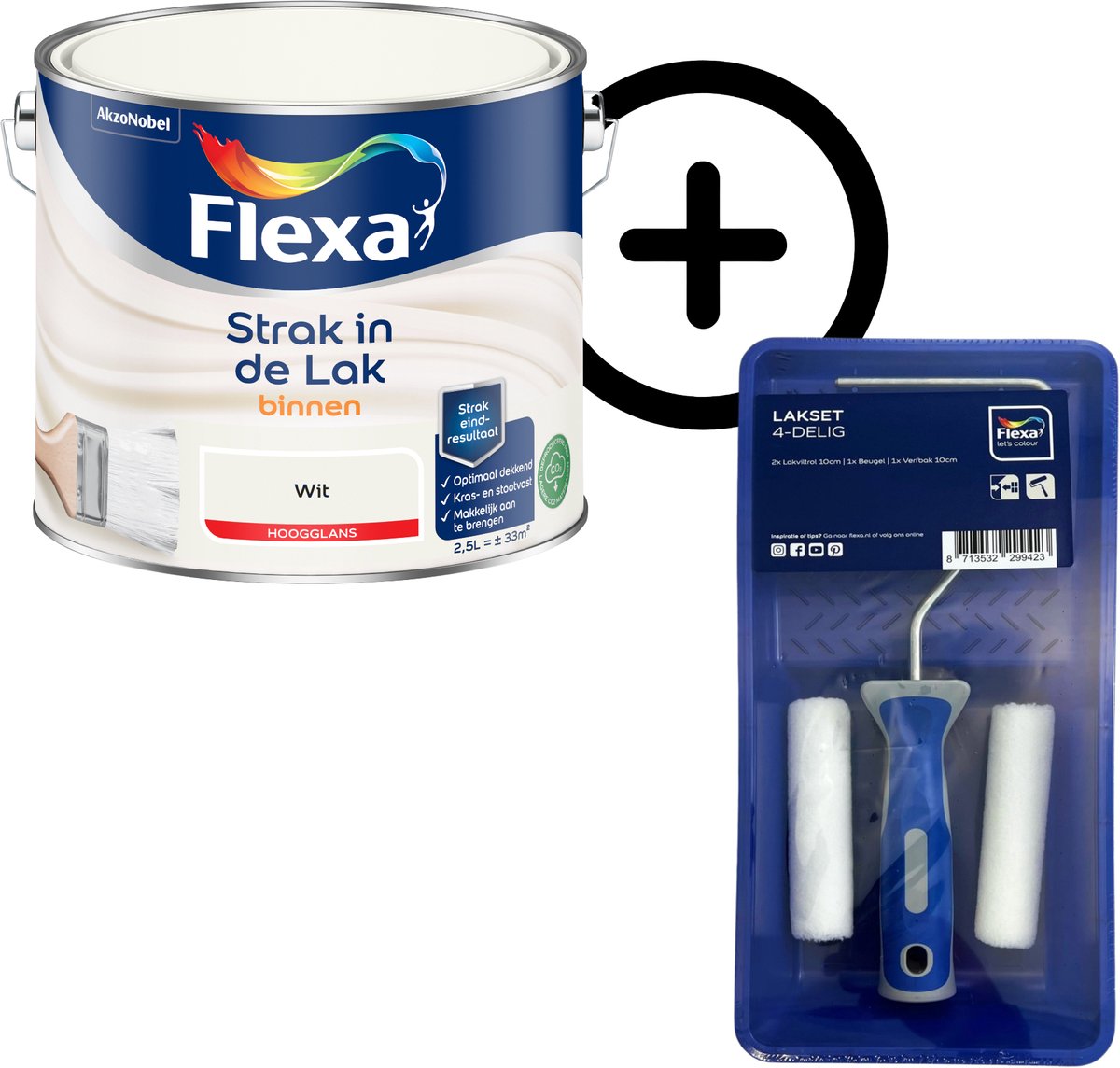 Product Bundel: Flexa - Strak In De Lak Binnenlak - Hoogglans - Wit - 2,5 L + Flexa Lakset