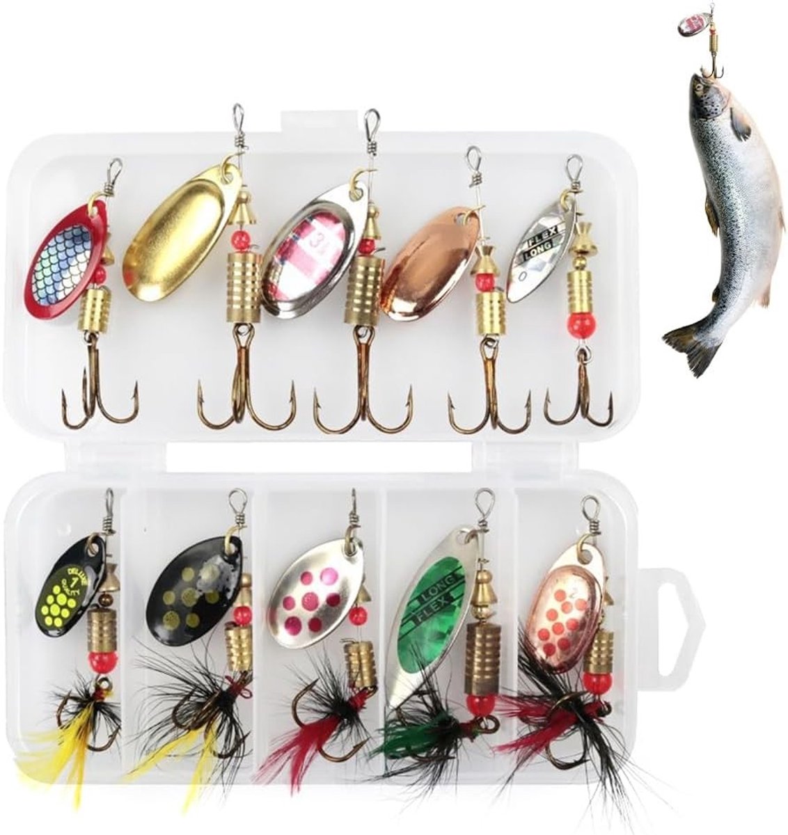 10 Stuks Multicolore Vissen Spinner, Metaal Aas voor Forel, Snoek en Baars, Perfect voor Vissen Tackle