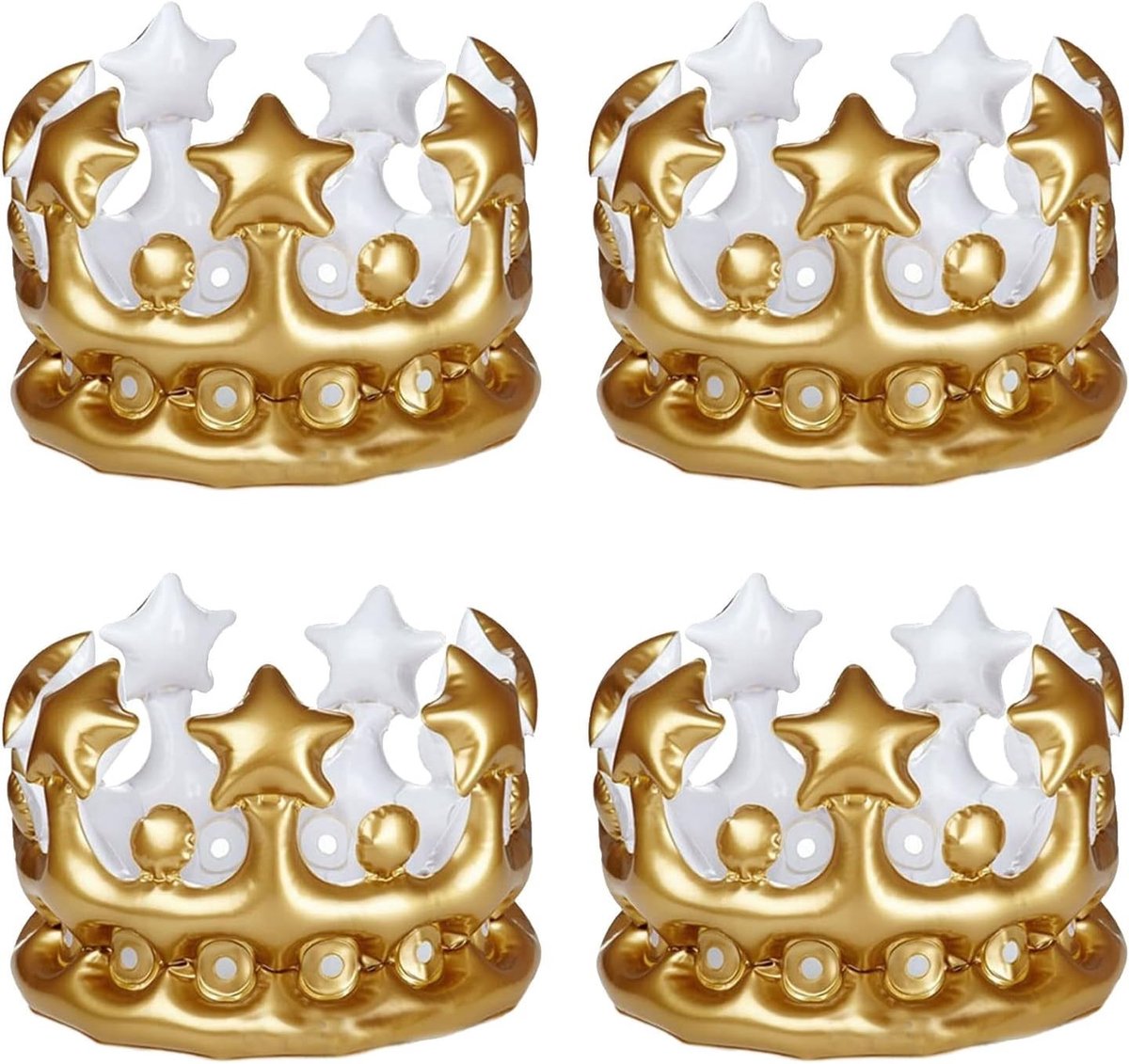 Opblaasbare kroon set van 4 stuks voor koningen en koninginnen, feestdecoratie voor carnaval en kostuumaccessoire