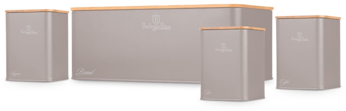 Berlinger Haus Broodtrommel / Brooddoos met Voorraadbussen Taupe - 4-delig