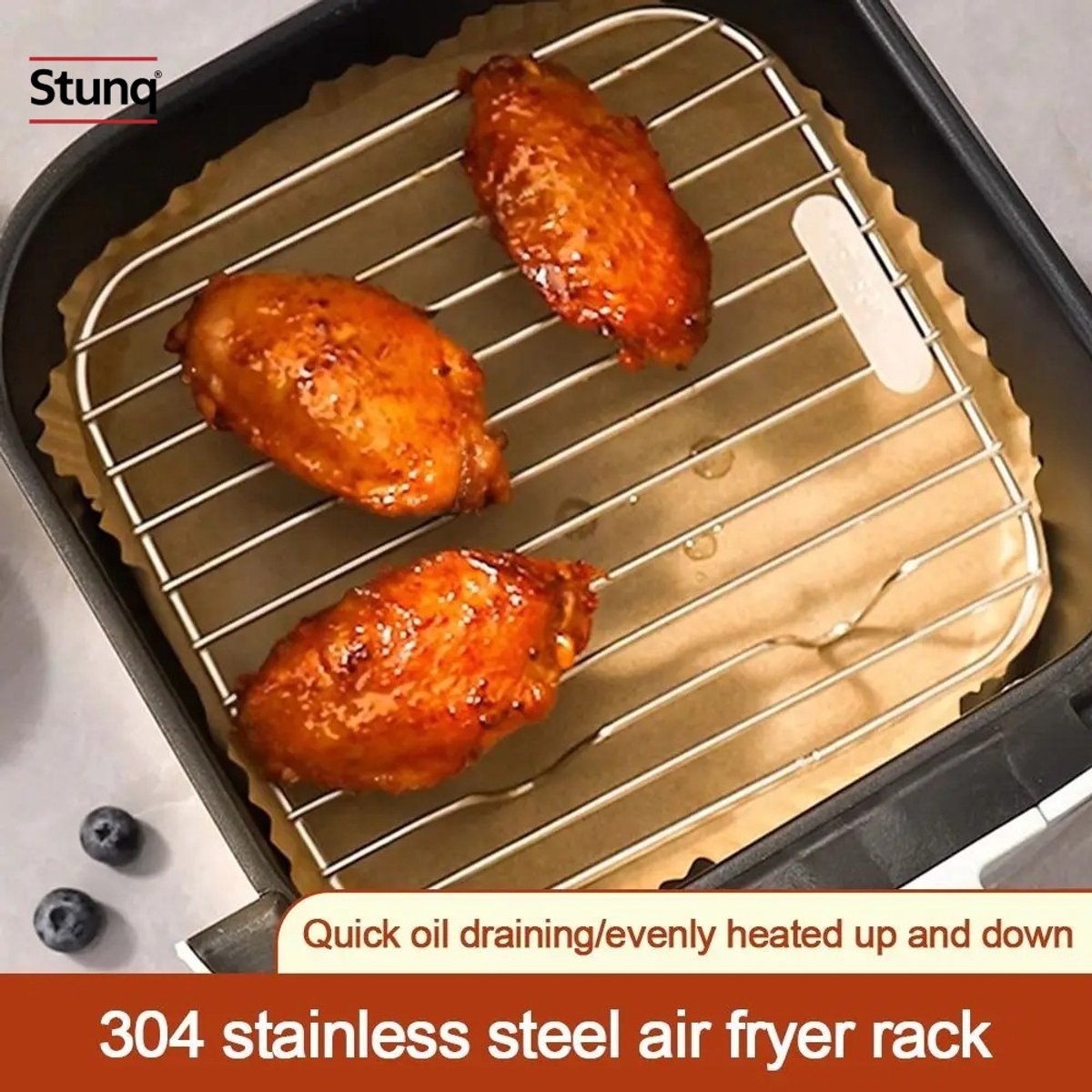 Stunq® Rond Kookrek voor Airfryer - 304 RVS met Handvat