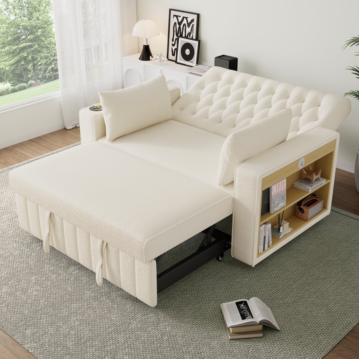 2-zits slaapbank - 140 x 137 x 84 cm - chenille bekleding - met slaapfunctie - met verstelbare rugleuning - met opbergruimte - met USB-aansluiting
